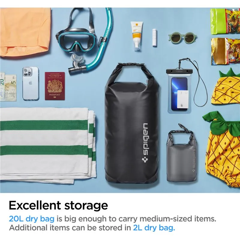 Spigen Aqua Shield vodootporna torba 20 L + dodatna 2 L - crna — Spigen Aqua Shield vodootporna torba 20 L + dodatna 2 L - crna