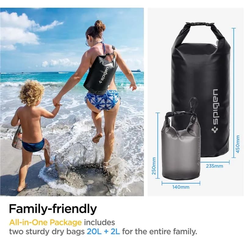 Spigen Aqua Shield vodootporna torba 20 L + dodatna 2 L - crna — Spigen Aqua Shield vodootporna torba 20 L + dodatna 2 L - crna