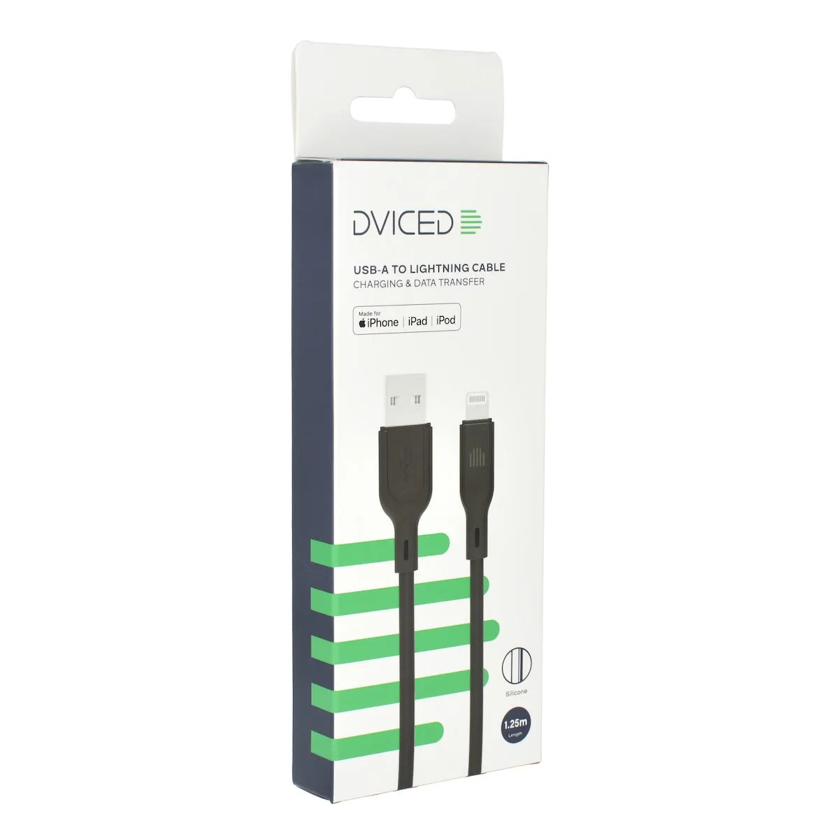Dviced USB-A na Lightning silikonski kabel (1,25m) - crni — Dviced USB-A na Lightning silikonski kabel (1,25m) - crni