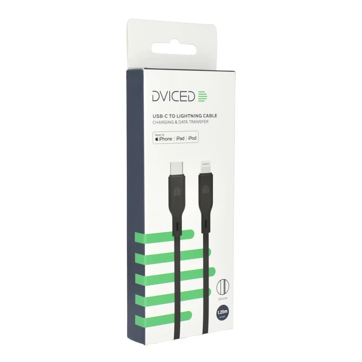 Dviced USB-C na Lightning silikonski kabel (1,25m) - crni — Dviced USB-C na Lightning silikonski kabel (1,25m) - crni