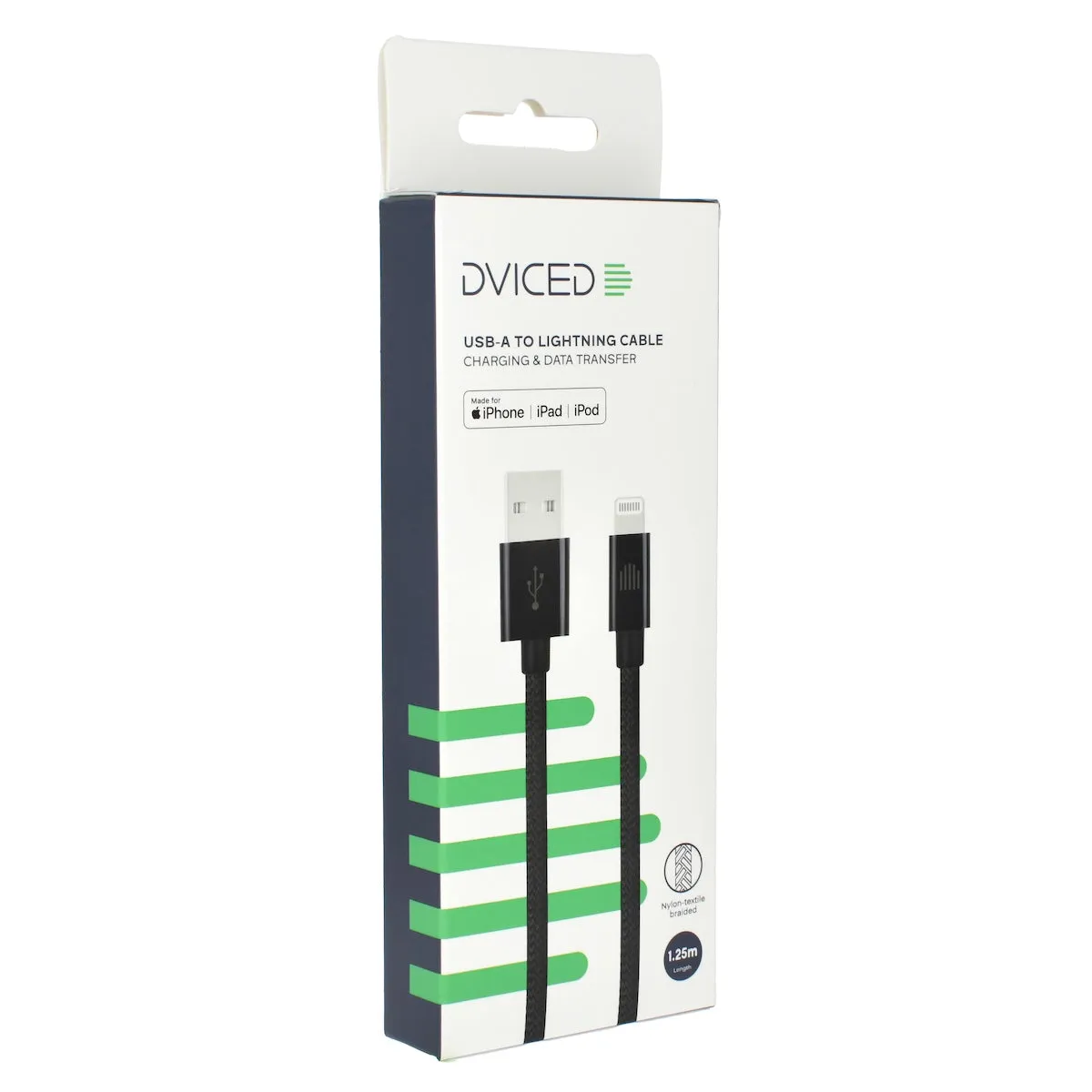 Dviced Cable USB-A to Lightning Nylon Textile 1,25m - crni — Dviced Cable USB-A to Lightning Nylon Textile 1,25m - crni