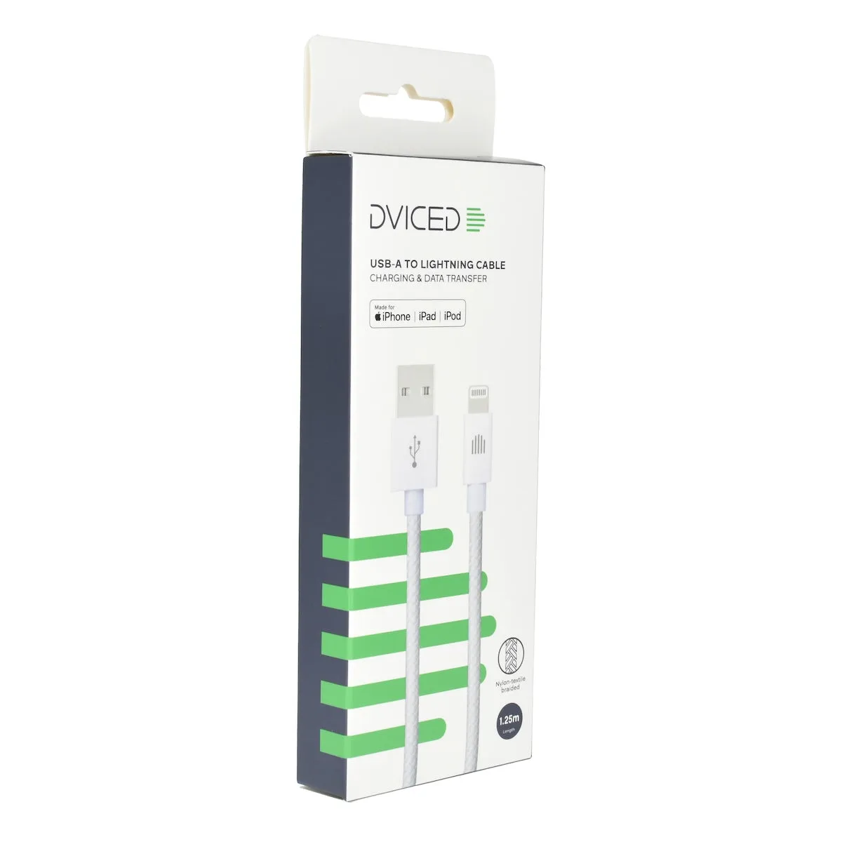 Dviced Cable USB-A to Lightning Nylon Textile 1,25m - bijeli — Dviced Cable USB-A to Lightning Nylon Textile 1,25m - bijeli