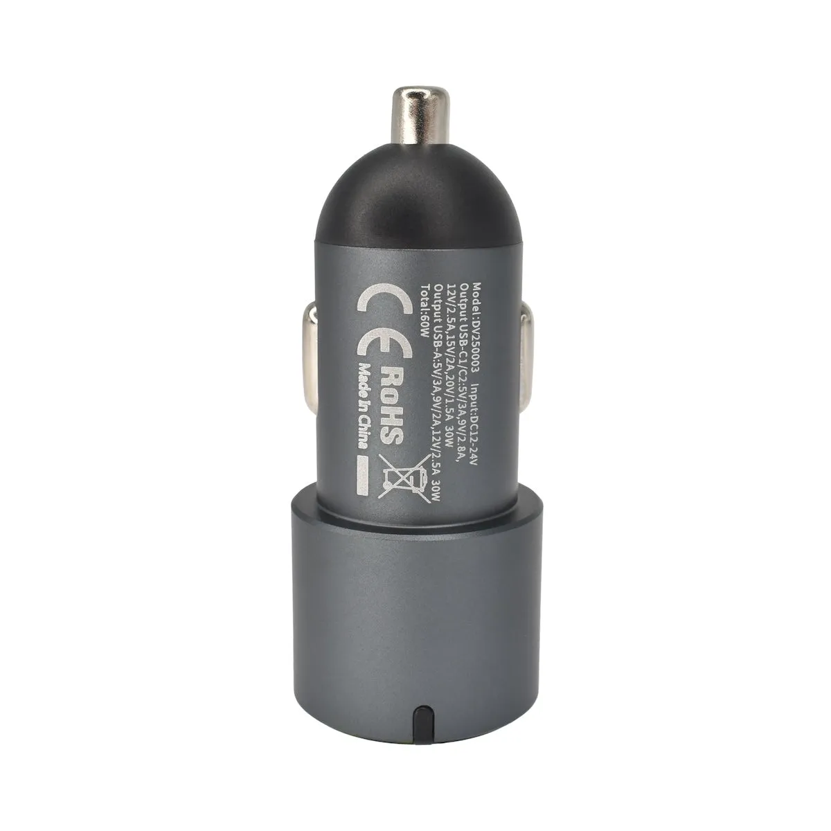 Dviced auto punjač 60 W (1x USB-A, 2x USB-C) - sivi — Dviced auto punjač 60 W (1x USB-A, 2x USB-C) - sivi