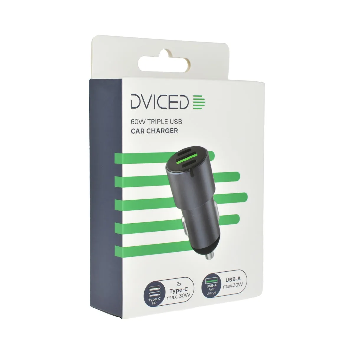 Dviced auto punjač 60 W (1x USB-A, 2x USB-C) - sivi — Dviced auto punjač 60 W (1x USB-A, 2x USB-C) - sivi