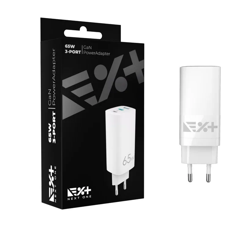 Next One 65 W 3-port GaN adapter za punjenje — Next One 65 W 3-port GaN adapter za punjenje