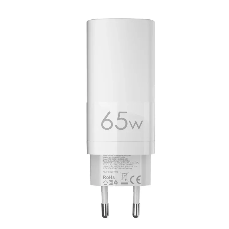 Next One 65 W 3-port GaN adapter za punjenje — Next One 65 W 3-port GaN adapter za punjenje