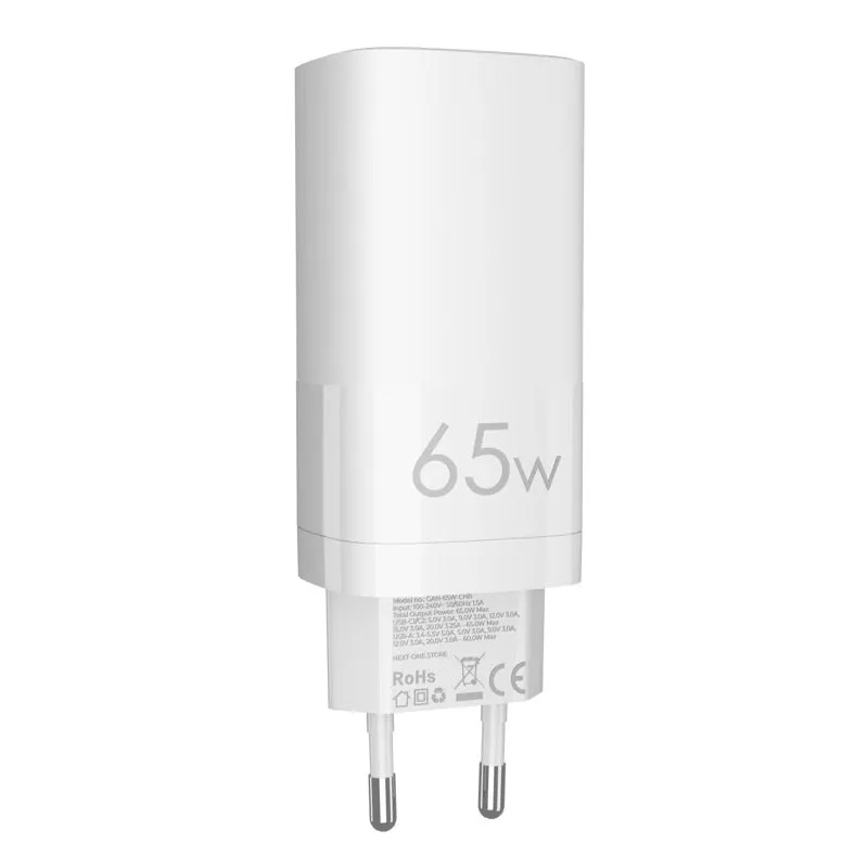 Next One 65 W 3-port GaN adapter za punjenje — Next One 65 W 3-port GaN adapter za punjenje