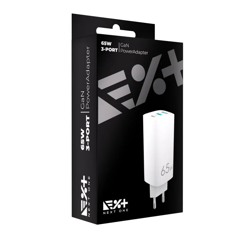 Next One 65 W 3-port GaN adapter za punjenje — Next One 65 W 3-port GaN adapter za punjenje
