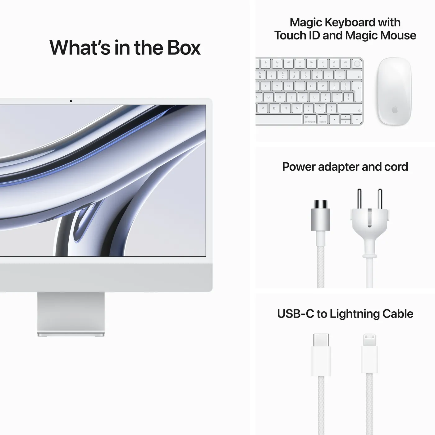 24-inčni iMac Retina 4.5K: M3 s 8-jezgrenim CPU i 10-jezgrenim GPU, 24 Go, 1 To - srebrna - međunarodna tipkovnica — 24-inčni iMac Retina 4.5K: M3 s 8-jezgrenim CPU i 10-jezgrenim GPU, 24 Go, 1 To - srebrna - međunarodna tipkovnica
