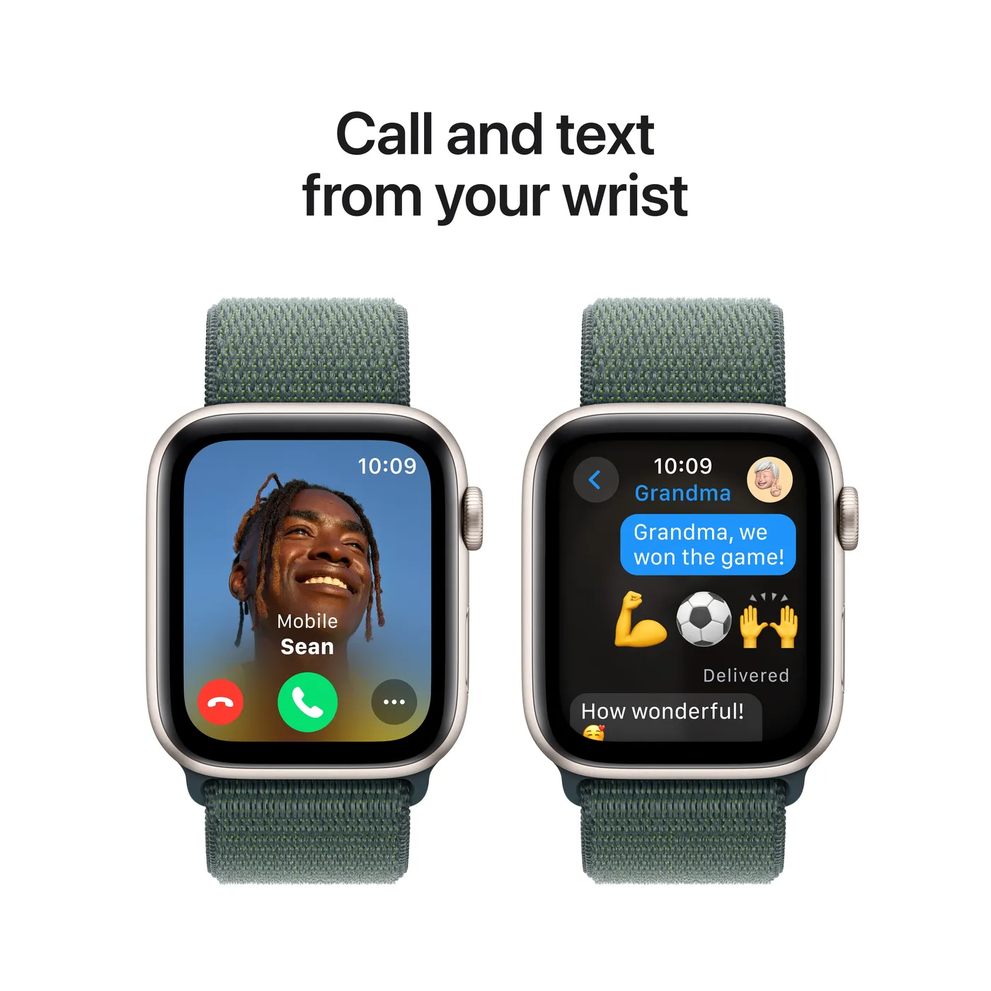 2024 Apple Watch SE Sport Loop 2nd generation — Lumière stellaire · Vert lac · 44mm