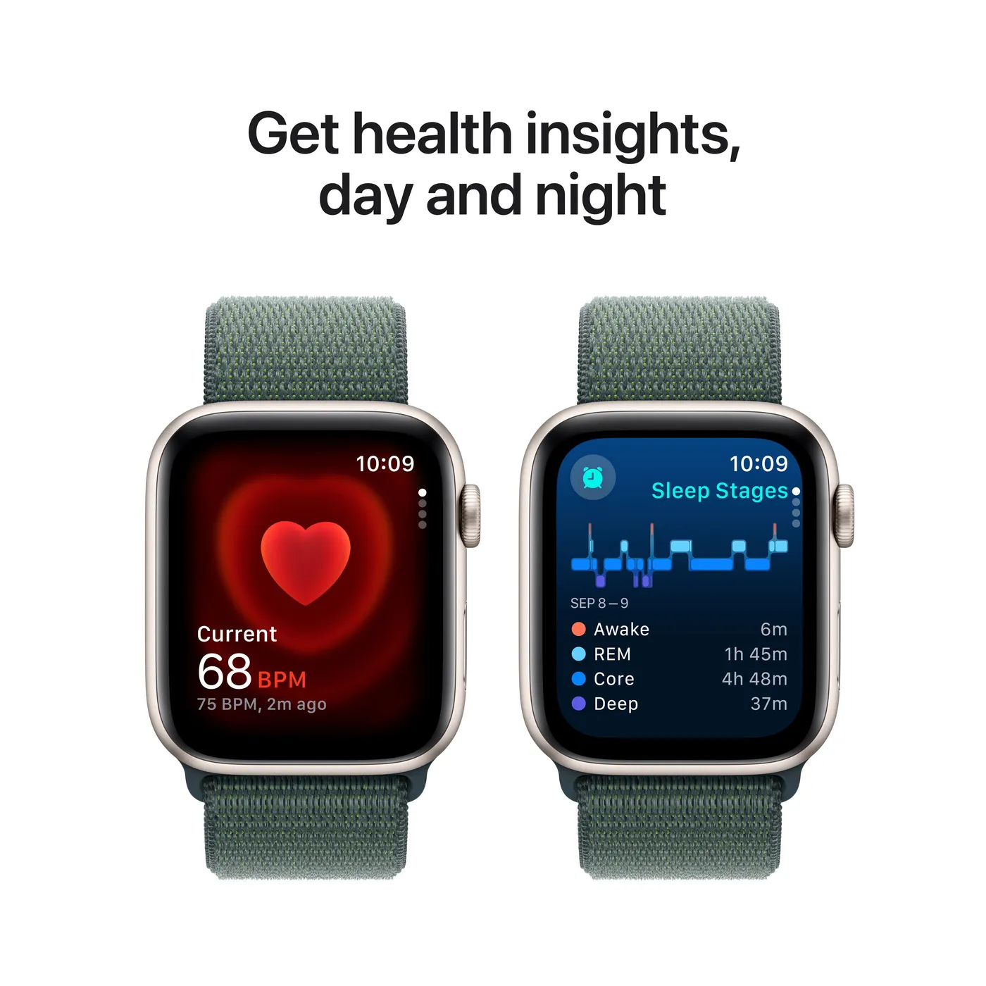 2024 Apple Watch SE Sport Loop 2nd generation — Lumière stellaire · Vert lac · 44mm