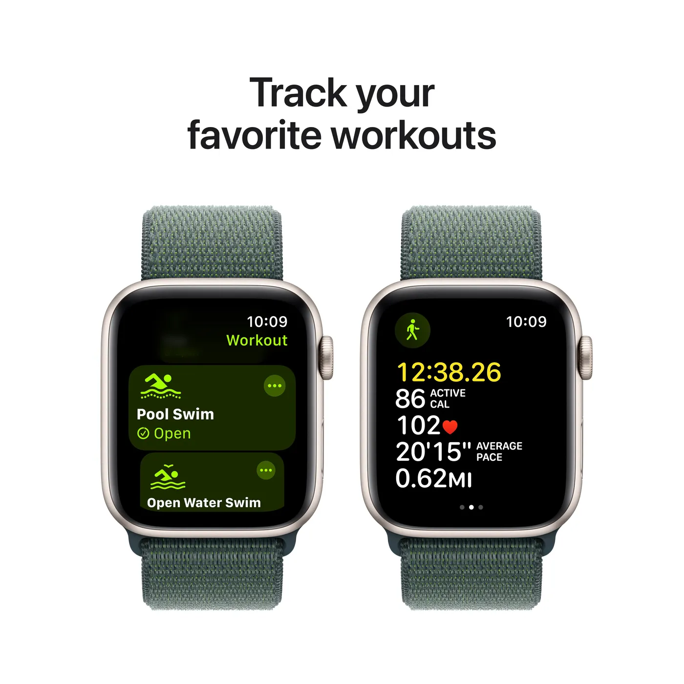 2024 Apple Watch SE Sport Loop 2nd generation — Lumière stellaire · Vert lac · 44mm