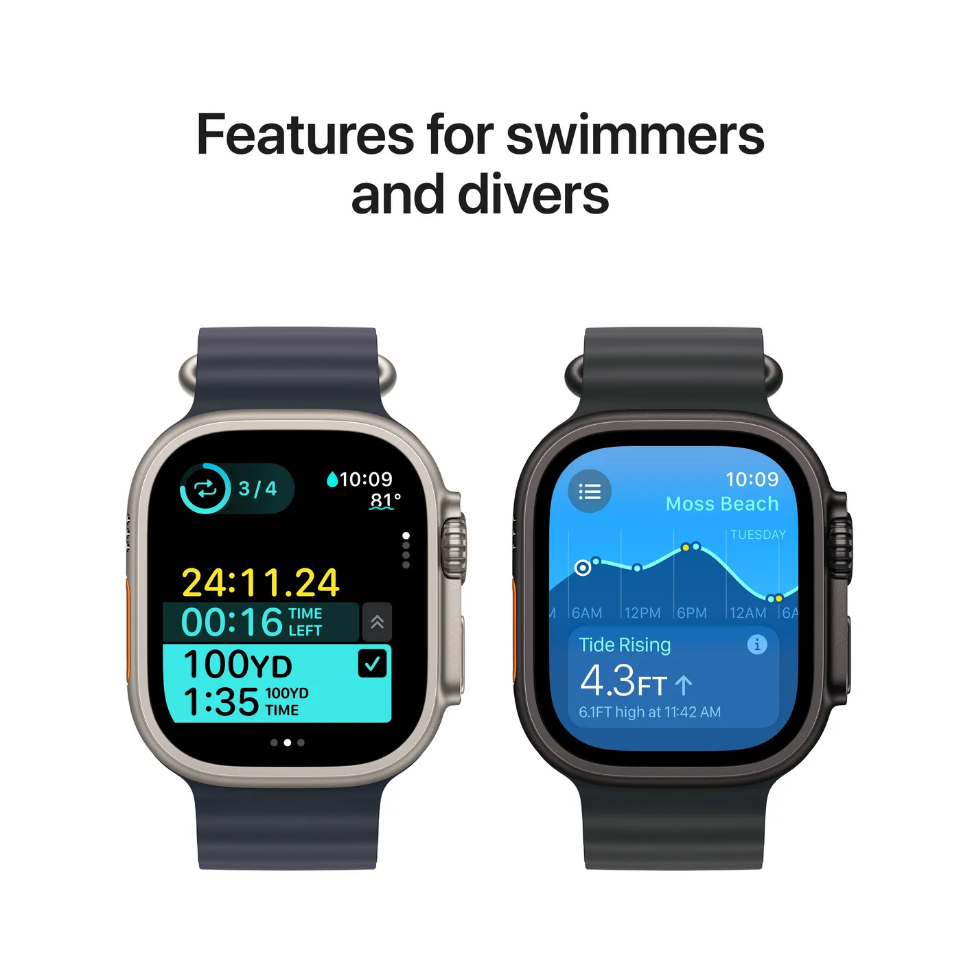 2024 Apple Watch Ultra 2 Ocean Band — Titane naturel · Bleu marine