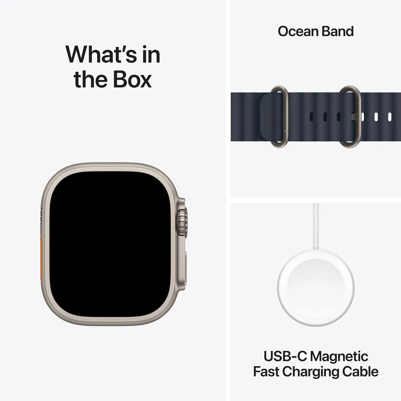 2024 Apple Watch Ultra 2 Ocean Band — Titane naturel · Bleu marine