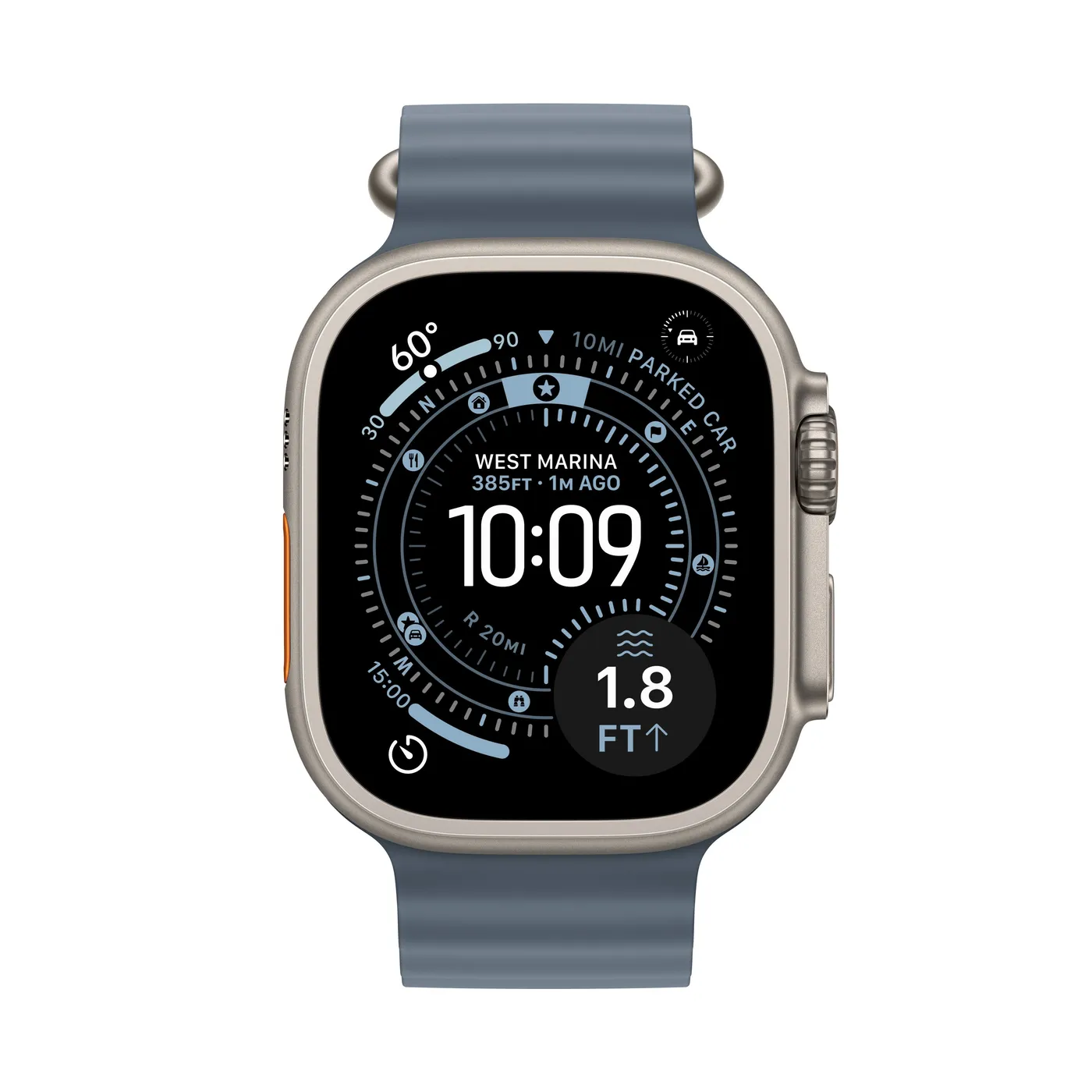 Apple Watch Ultra 3 GPS + Cellular 49 mm kućište od prirodnog titanija s siderno plavim Ocean Band-om — Apple Watch Ultra 3 GPS + Cellular 49 mm kućište od prirodnog titanija s siderno plavim Ocean Band-om