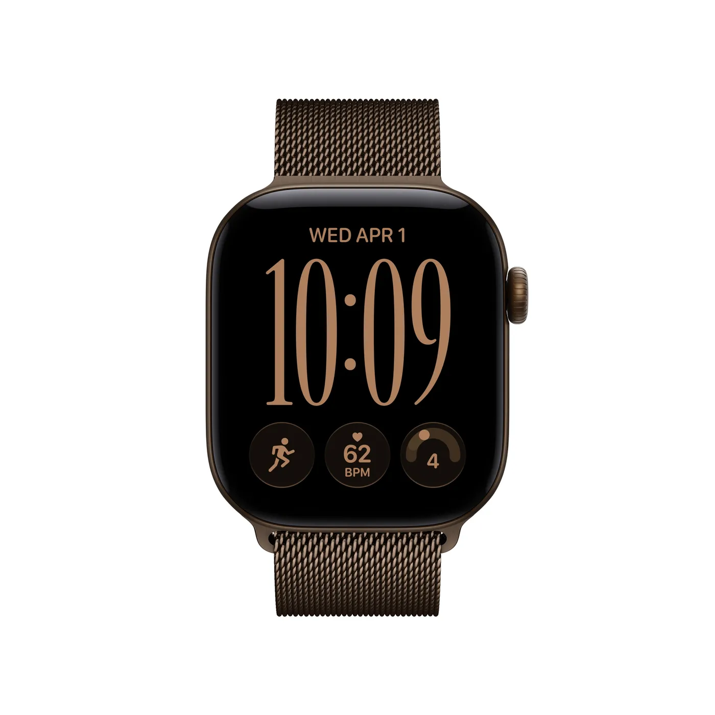 Apple Watch Series 12 Milanese Loop — Bronze foncé · Bronze foncé · Aluminium · 42mm · GPS · Taille unique
