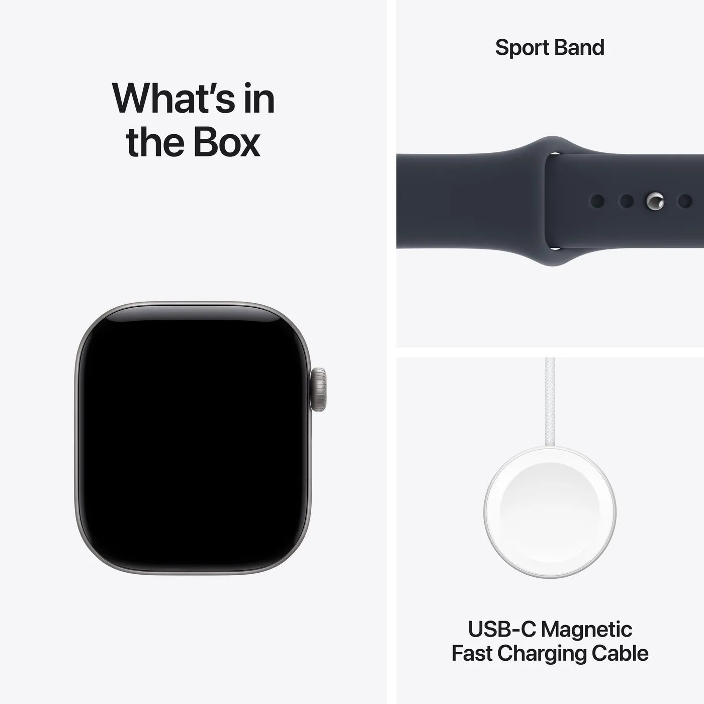 Apple Watch Series 12 Sport Band — Gris sidéral · Bleu marine · Aluminium · 42mm · GPS · S/M