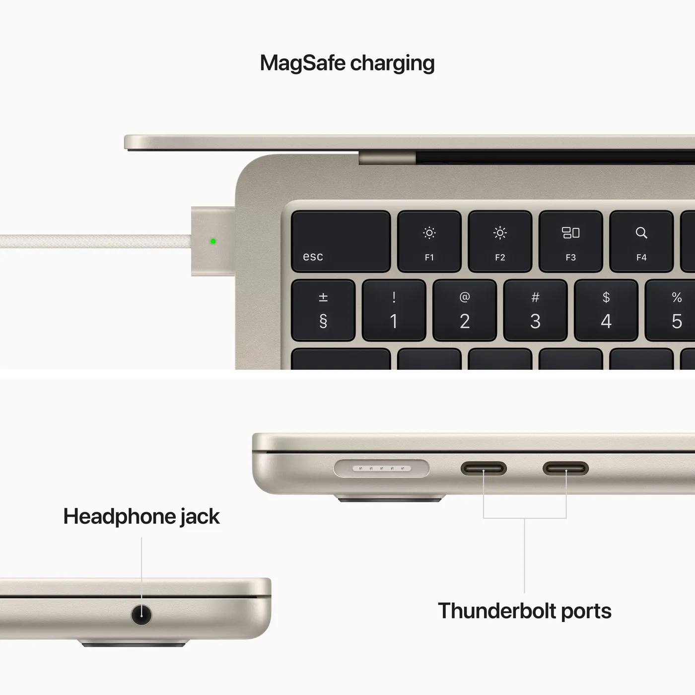 13-inčni MacBook Air — Lumière stellaire · Puce Apple M2, CPU 8 cœurs et GPU 8 cœurs · 16 Go · 256 Go