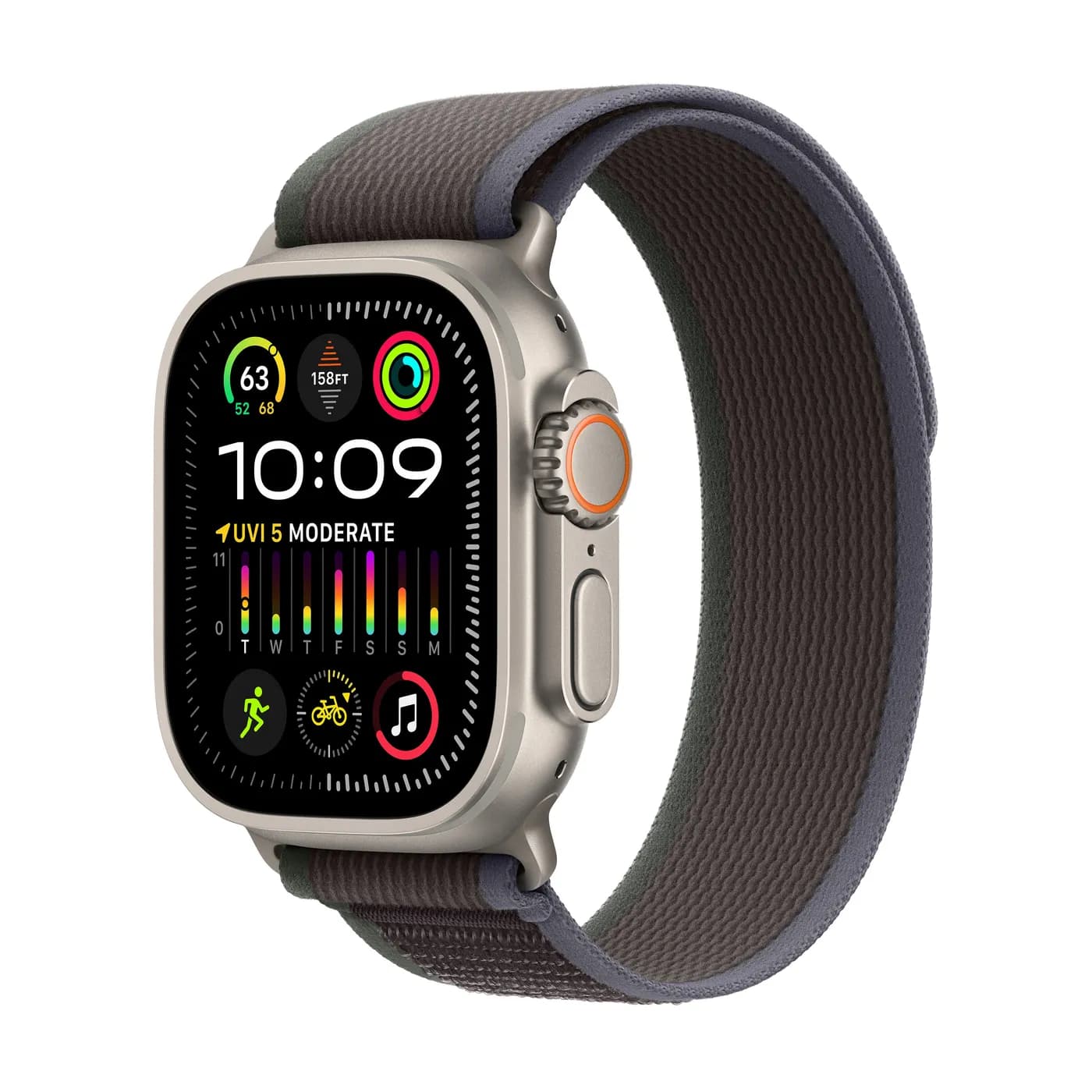 Apple Watch Ultra 2 GPS + Cellular 49mm - kućište od titana s plavom/crnom Trail Loopom - S/M — Apple Watch Ultra 2 GPS + Cellular 49mm - kućište od titana s plavom/crnom Trail Loopom - S/M