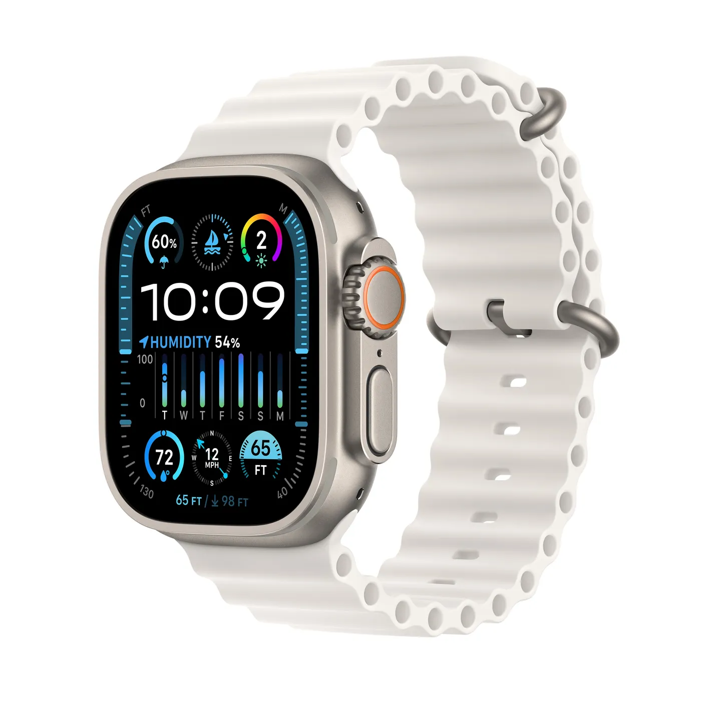 Apple Watch Ultra 2 GPS + Cellular 49mm - kućište od titana s bijelom Ocean Bandom — Apple Watch Ultra 2 GPS + Cellular 49mm - kućište od titana s bijelom Ocean Bandom