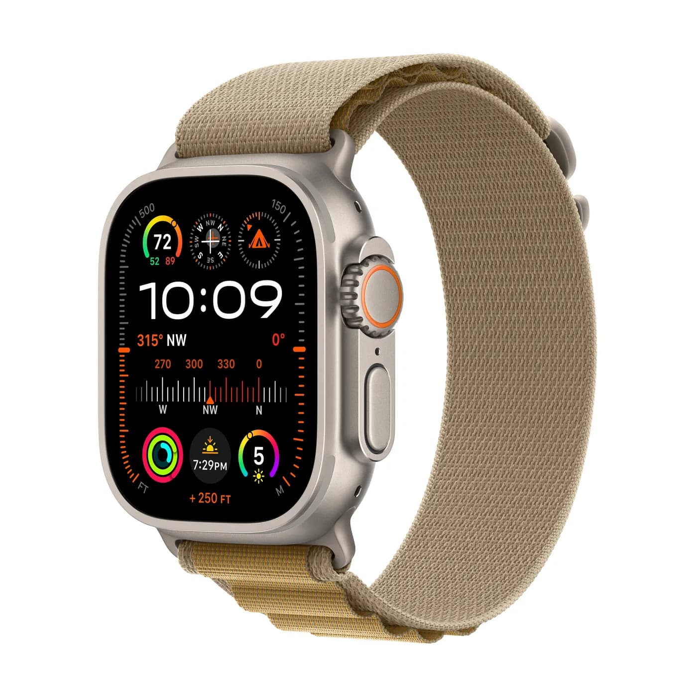 2024 Apple Watch Ultra 2 Alpine Loop — Titane naturel · Fauve · Petit
