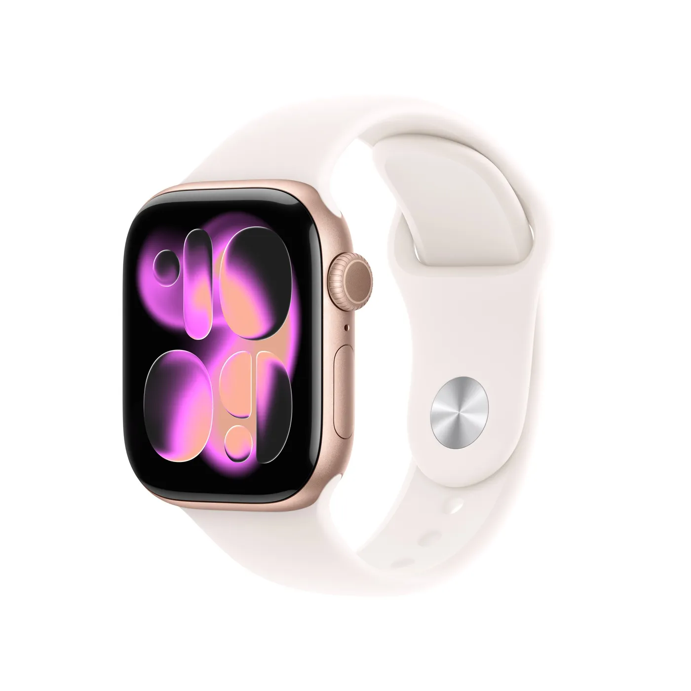 Apple Watch Series 11 GPS 42 mm ružičasto-zlatno aluminijsko kućište s Sport Band-om boje svijetlog rumenila - S/M — Apple Watch Series 11 GPS 42 mm ružičasto-zlatno aluminijsko kućište s Sport Band-om boje svijetlog rumenila - S/M
