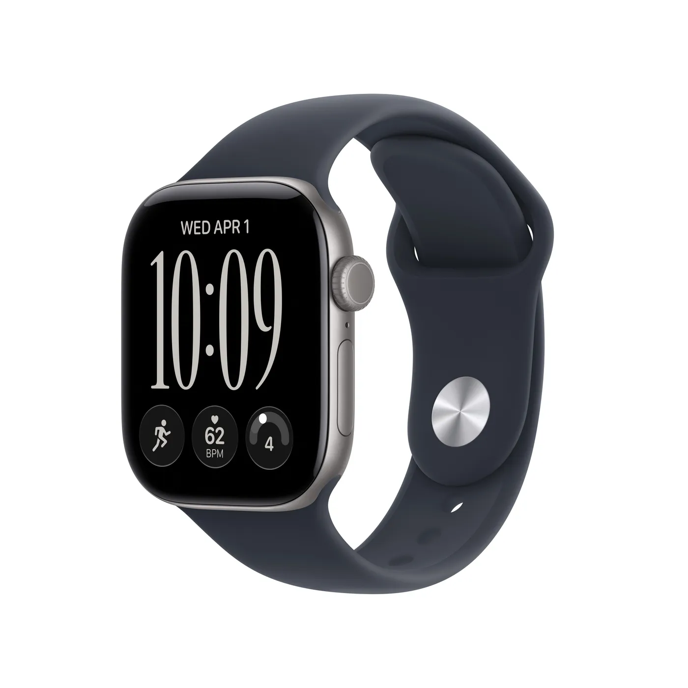Apple Watch Series 12 Sport Band — Gris sidéral · Bleu marine · Aluminium · 42mm · GPS · S/M