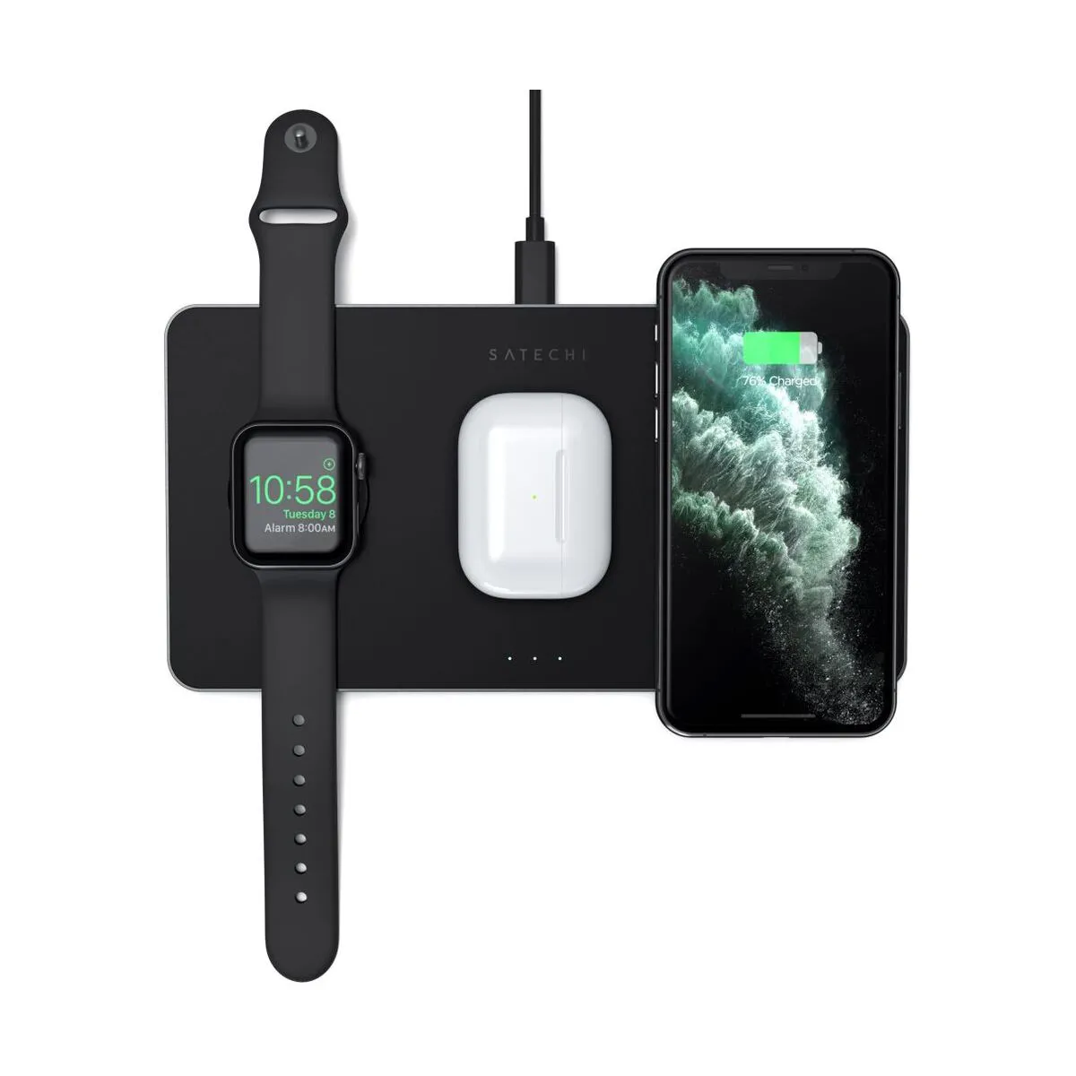 Satechi Trio bežična podloga za punjenje (Apple Watch, AirPods, iPhone) - crna — Satechi Trio bežična podloga za punjenje (Apple Watch, AirPods, iPhone) - crna
